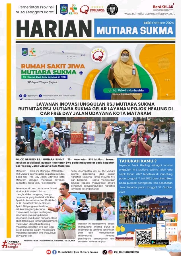 LAYANAN INOVASI UNGGULAN RSJ MUTIARA SUKMA  : RUTINITAS GELAR LAYANAN POJOK HEALING DI CAR FREE DAY JALAN UDAYANA KOTA MATARAM